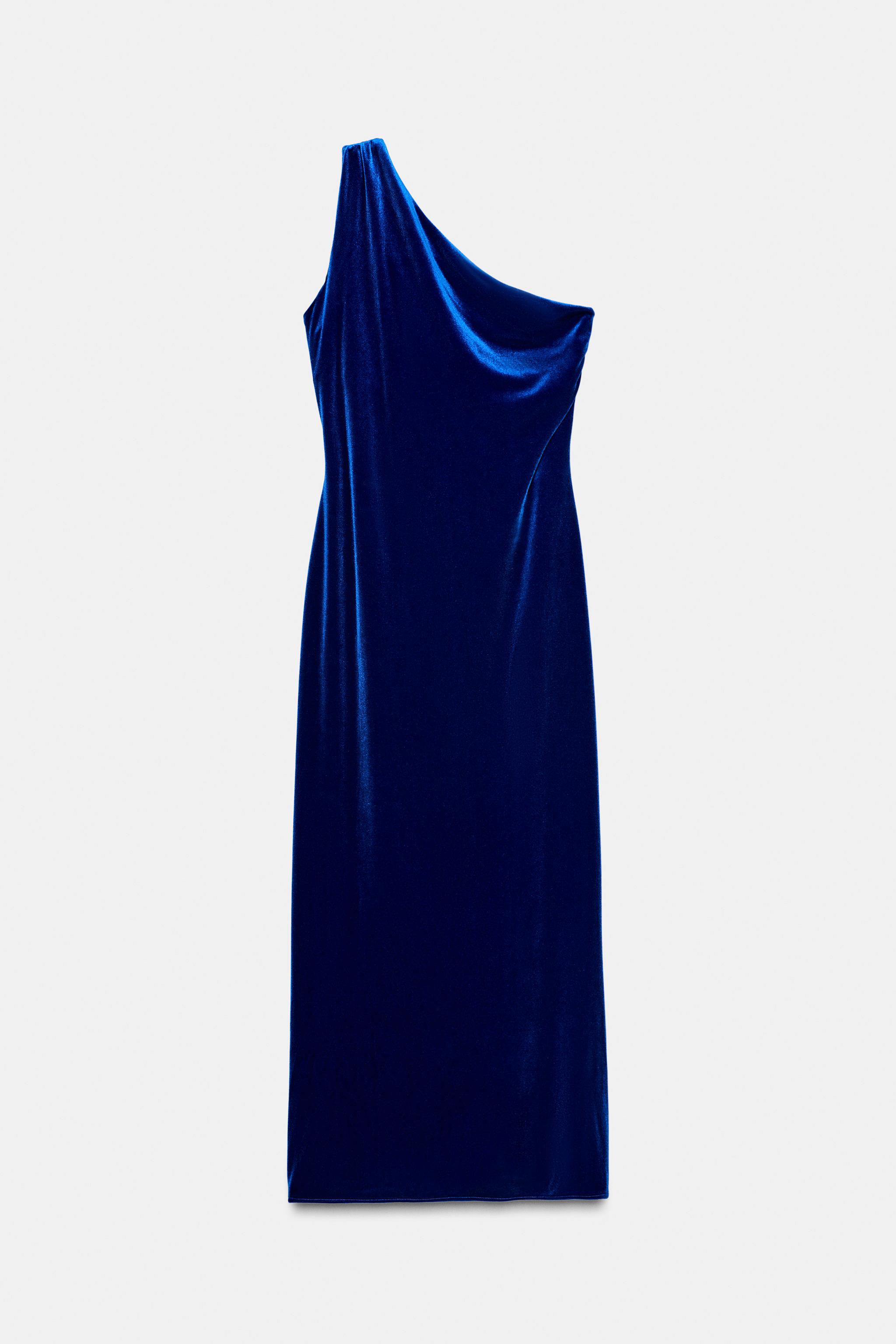 ASYMMETRIC VELVET MIDI DRESS